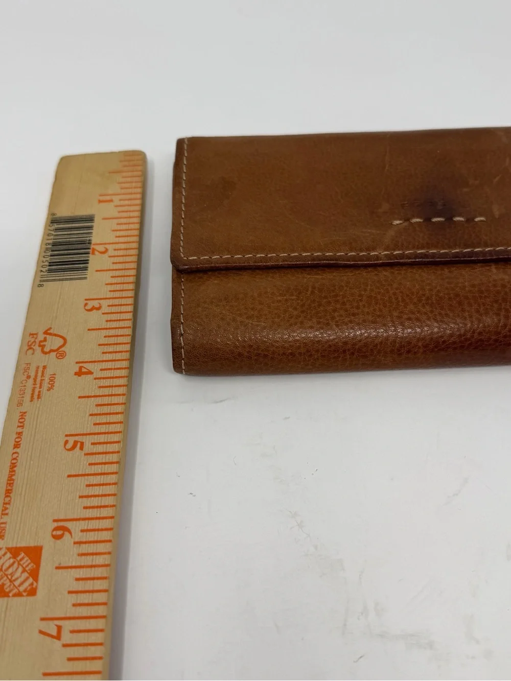 Fossil Brown Leather Trifold Pop Stitch Logo Checkbook Style Wallet